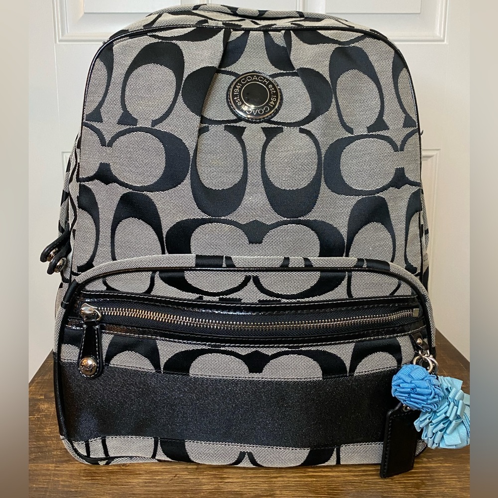 Coach Backpack Signature Monogram Jacquard - Black & Gray with Stripe